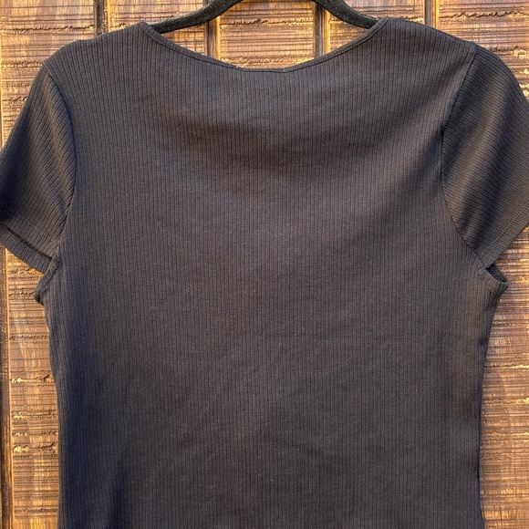 NWTS Madewell Ribbed Black Tie Bow Short Sleeve - Picture 12 of 14